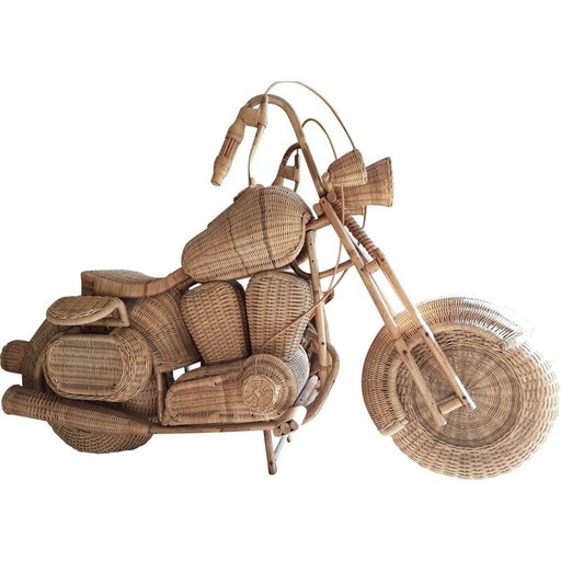 Vintage motorcycle sculpture in rattan by Tom Dixon, 1980