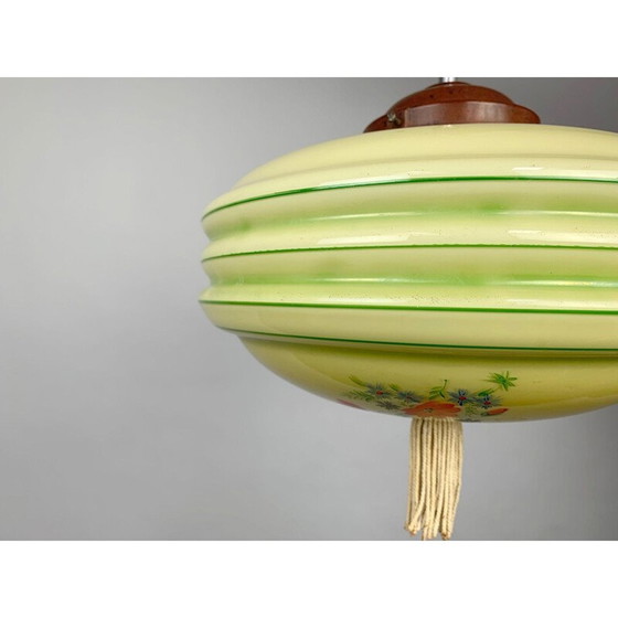 Image 1 of Vintage art deco hand-painted glass pendant, 1930