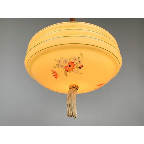 Image 1 of Vintage art deco hand-painted glass pendant, 1930