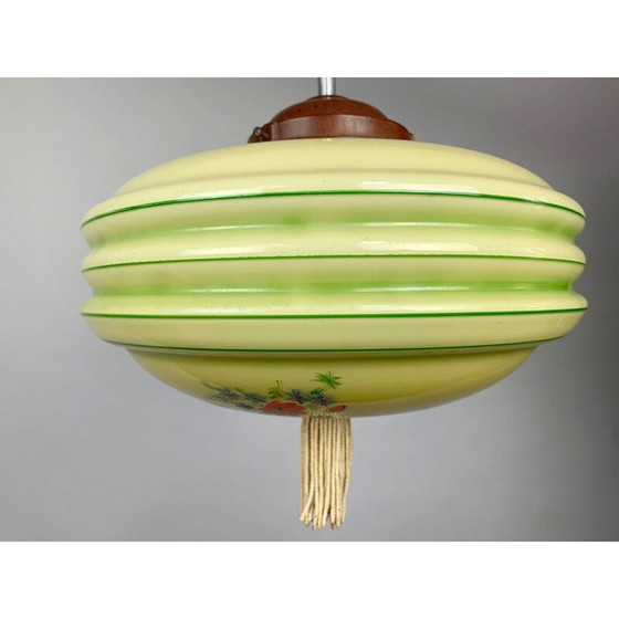 Image 1 of Vintage art deco hand-painted glass pendant, 1930