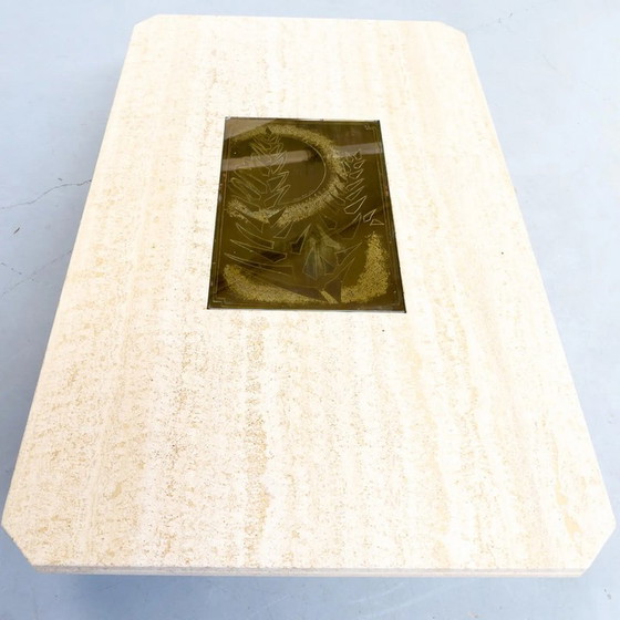 Image 1 of Tavolino da caffè vintage in travertino di George Mathias per Maho, Belgio 1970