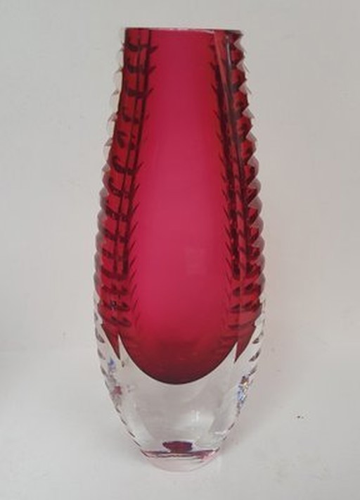 Hand-Cut Crystal Glass Vase In Pink By Beyer & Co., 1960S