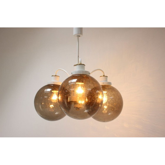 Image 1 of Lampadario vintage in vetro fumé, metallo laccato e ottone di Drukov, Cecoslovacchia 1970