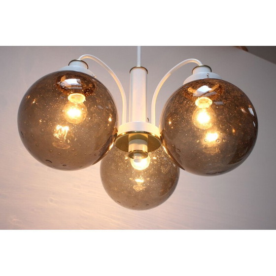 Image 1 of Lampadario vintage in vetro fumé, metallo laccato e ottone di Drukov, Cecoslovacchia 1970