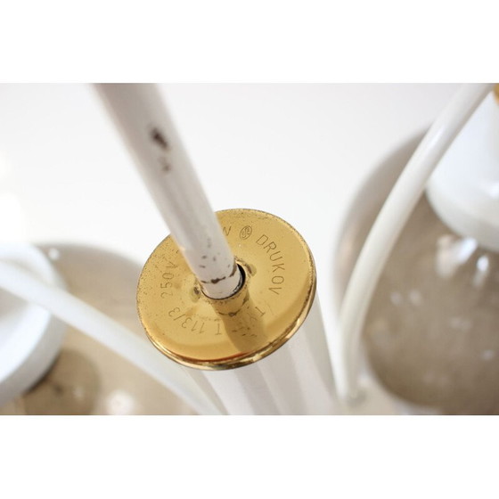 Image 1 of Lampadario vintage in vetro fumé, metallo laccato e ottone di Drukov, Cecoslovacchia 1970