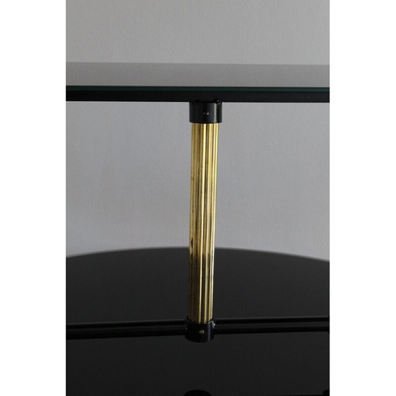 Image 1 of Tavolino da caffè vintage in vetro laccato nero con ottone e ferro, Italia 1950