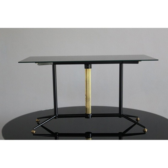 Image 1 of Tavolino da caffè vintage in vetro laccato nero con ottone e ferro, Italia 1950