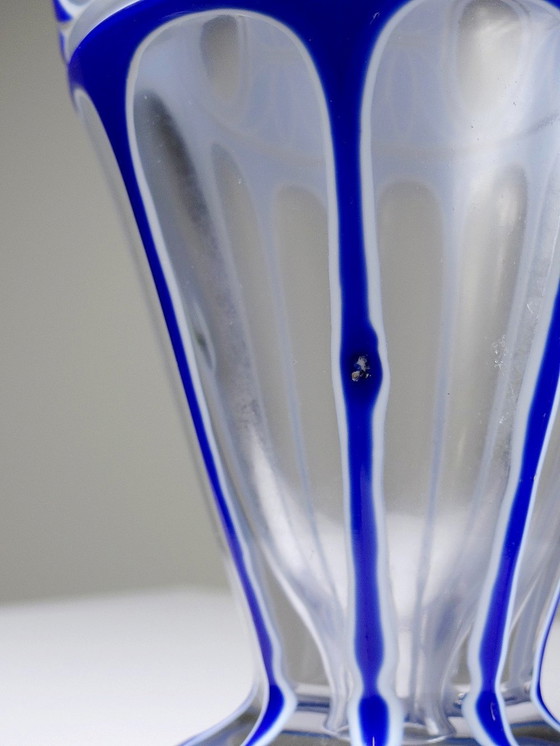 Image 1 of Rare Small "Overlay" Cut Crystal Baluster Vase Antique Blue And White Enamel