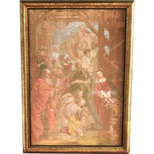 Marco de tapiz vintage "Adoración de los Magos" en madera de Peter Paul Rubens, inglés