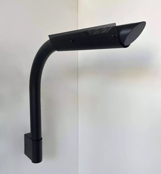 Image 1 of 2X Black And Perforated Tubular Metal Wall Lights By Parscot, France 1980