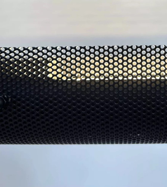 Image 1 of 2X Black And Perforated Tubular Metal Wall Lights By Parscot, France 1980