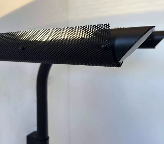 Image 1 of 2X Black And Perforated Tubular Metal Wall Lights By Parscot, France 1980