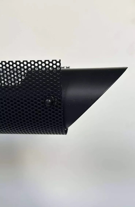 Image 1 of 2X Black And Perforated Tubular Metal Wall Lights By Parscot, France 1980