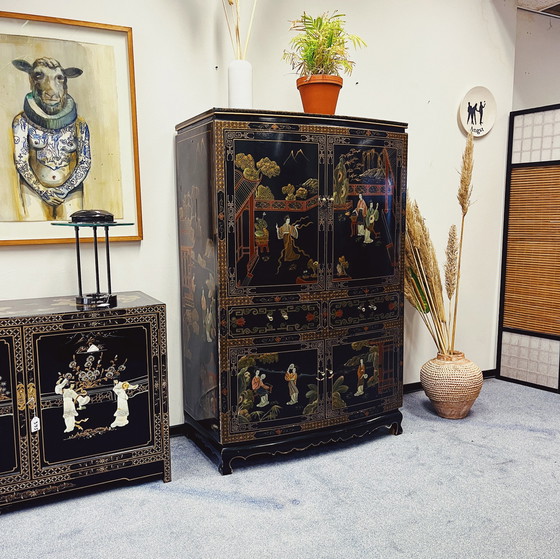 Image 1 of Chinese Wedding Cabinet In Black Lacquer