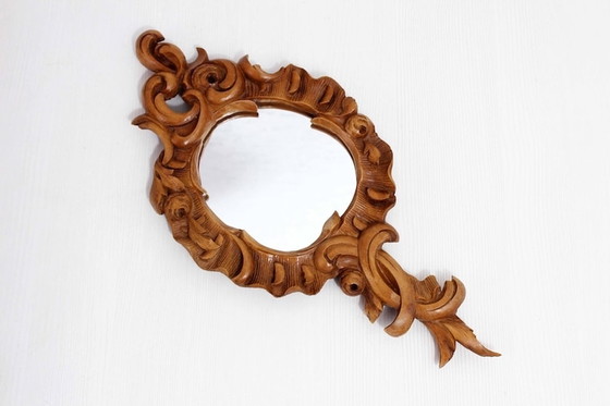 Image 1 of Carved wooden hand mirror