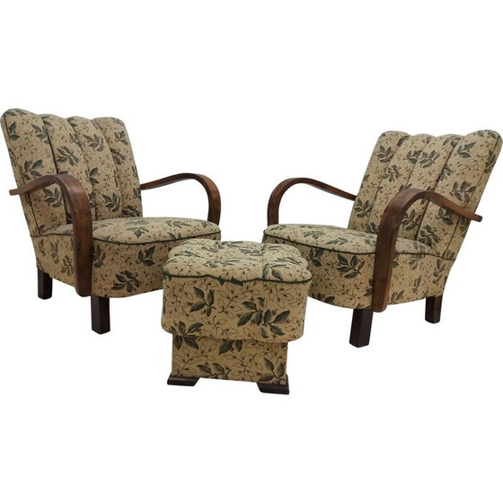 Image 1 of Pair of vintage wood and fabric armchairs by Jindřich Halabala for UP Závody Brno, Czechoslovakia 1935