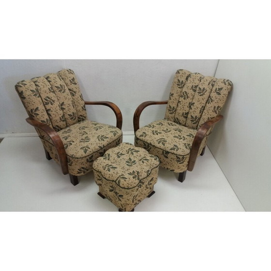 Image 1 of Pair of vintage wood and fabric armchairs by Jindřich Halabala for UP Závody Brno, Czechoslovakia 1935