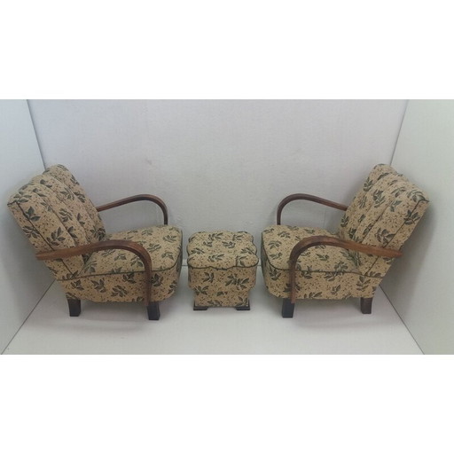 Pair of vintage wood and fabric armchairs by Jindřich Halabala for UP Závody Brno, Czechoslovakia 1935