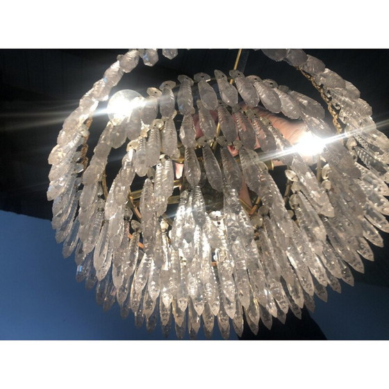 Image 1 of Lampadario vintage a forma di corona in ottone dorato e cristallo, 1970