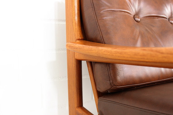 Image 1 of Top Danish Mid - Century Sofa and Lounge Chair / Armchair Set in leather and teakwood