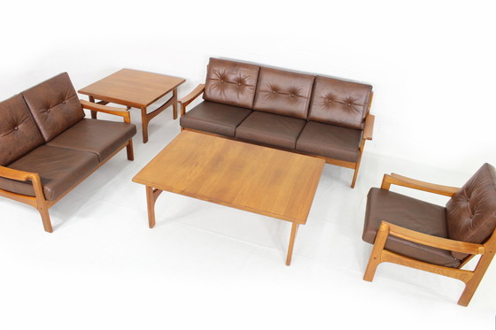 Image 1 of Top Danish Mid - Century Sofa and Lounge Chair / Armchair Set in leather and teakwood