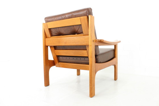 Image 1 of Top Danish Mid - Century Sofa and Lounge Chair / Armchair Set in leather and teakwood