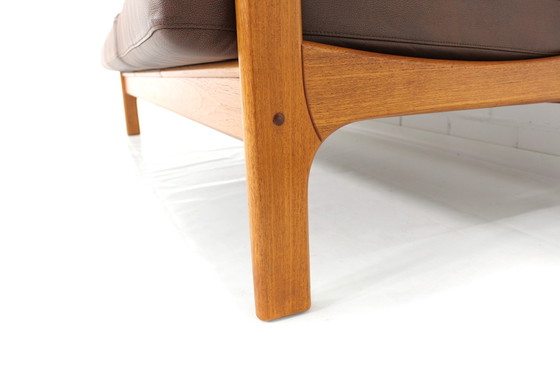 Image 1 of Top Danish Mid - Century Sofa and Lounge Chair / Armchair Set in leather and teakwood