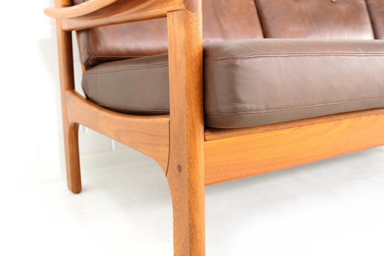 Image 1 of Top Danish Mid - Century Sofa and Lounge Chair / Armchair Set in leather and teakwood