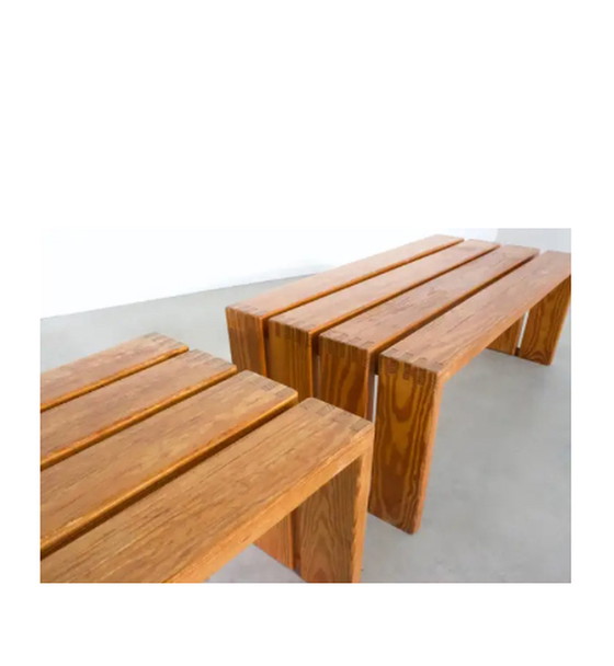 Image 1 of 2x French pinewood benches