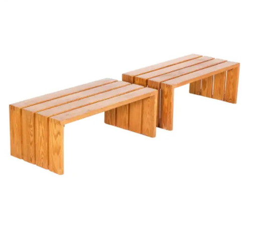 2x bancs français en bois de pin