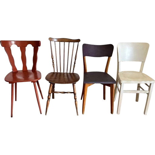 Set of 4 mismatched vintage chairs