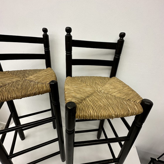 Image 1 of Set Of 2 Solid Wooden Bar Stools , 1970'S