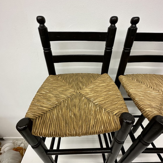 Image 1 of Set Of 2 Solid Wooden Bar Stools , 1970'S