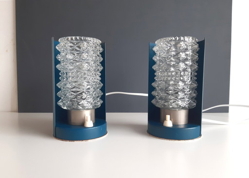 Set Of 2 Gorgeous Glass Mcm Bed Lamps