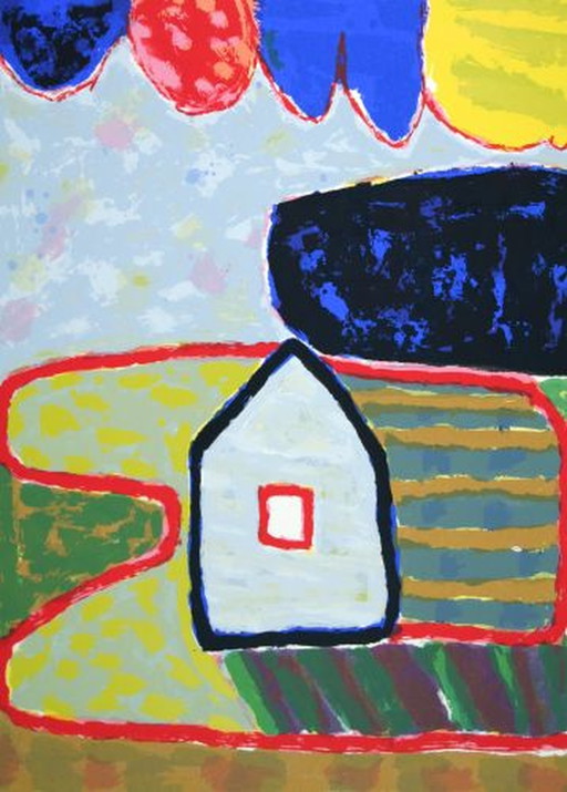 Harrie Gerritz - Huis aan de rode landweg – lithos zeefdrukken, Paper, Modern