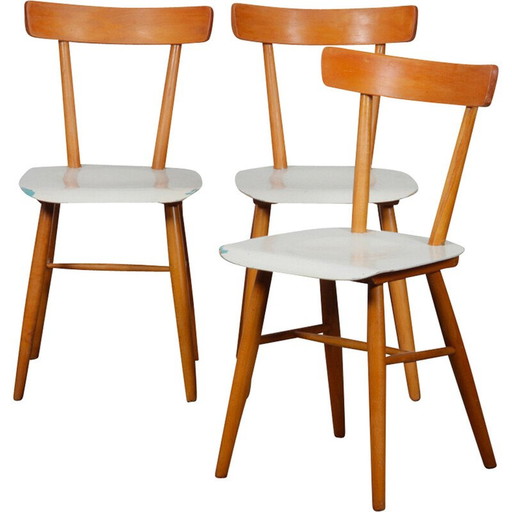 Set of 3 vintage wooden chairs for Ton, Czechoslovakia 1960