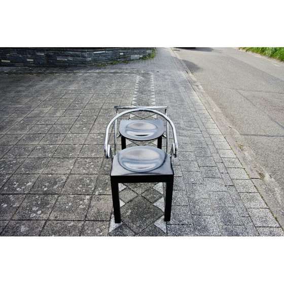 Image 1 of Pair of vintage Space Age chairs in chromed steel and lacquered beech, 1980