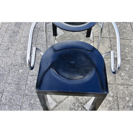 Image 1 of Pair of vintage Space Age chairs in chromed steel and lacquered beech, 1980