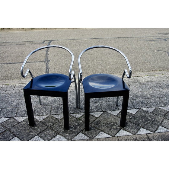 Image 1 of Pair of vintage Space Age chairs in chromed steel and lacquered beech, 1980