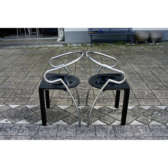 Image 1 of Pair of vintage Space Age chairs in chromed steel and lacquered beech, 1980