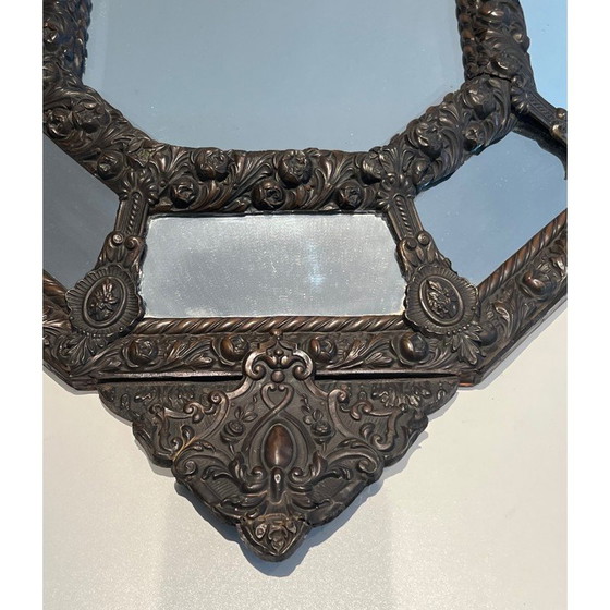 Image 1 of Vintage repoussé copper mirror with flower garland decoration