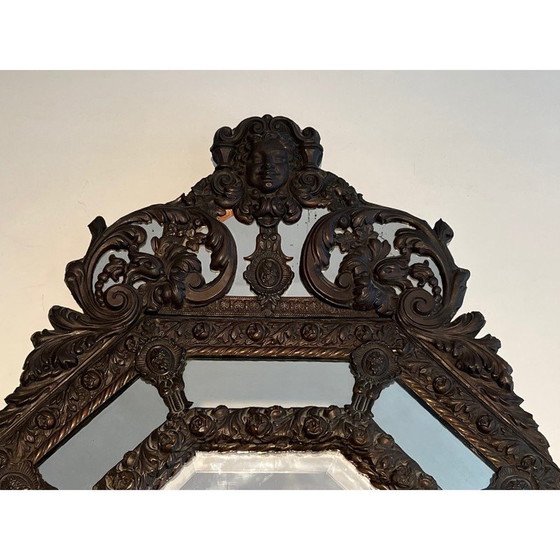 Image 1 of Vintage repoussé copper mirror with flower garland decoration