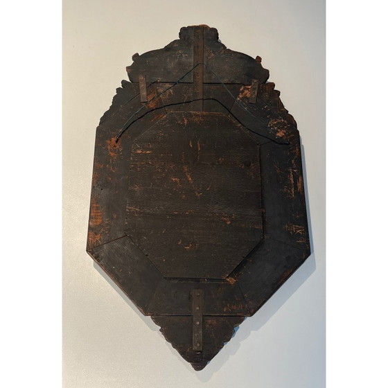 Image 1 of Vintage repoussé copper mirror with flower garland decoration