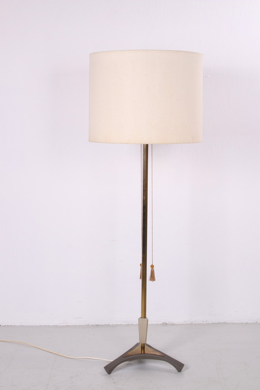 Vintage floor lamp with cast iron base and brass German 1960s