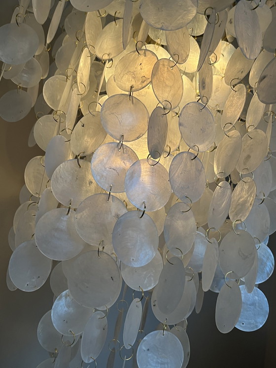 Image 1 of Xl Vintage Capiz Shell Lamp Pendant Lamp Opaline Shell Vide Lamp