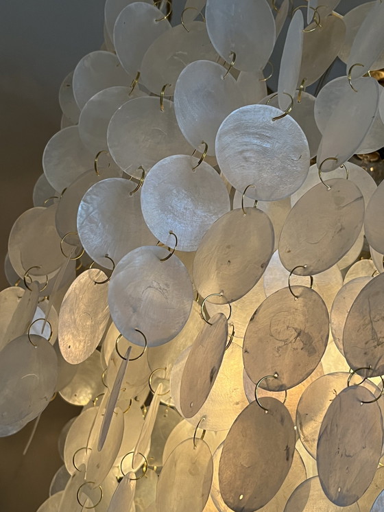 Image 1 of Xl Vintage Capiz Shell Lamp Pendant Lamp Opaline Shell Vide Lamp