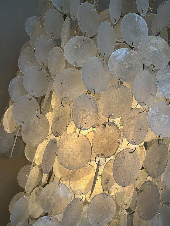 Image 1 of Xl Vintage Capiz Shell Lamp Pendant Lamp Opaline Shell Vide Lamp