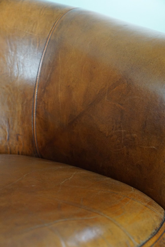 Image 1 of Set of two sheep leather club chairs with fixed cushions