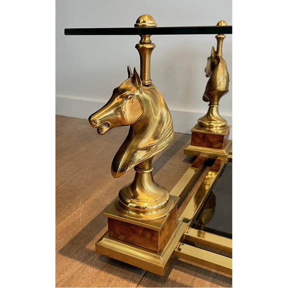 Image 1 of Pair of vintage brass square side tables with brass horse heads by Maison Charles, 1970