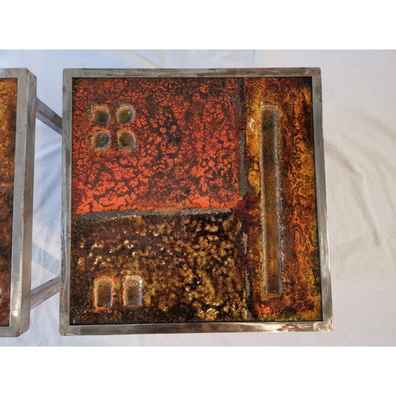 Image 1 of Vintage steel coffee table and pair of sofa ends by Robert and Jean Cloutier, 1950